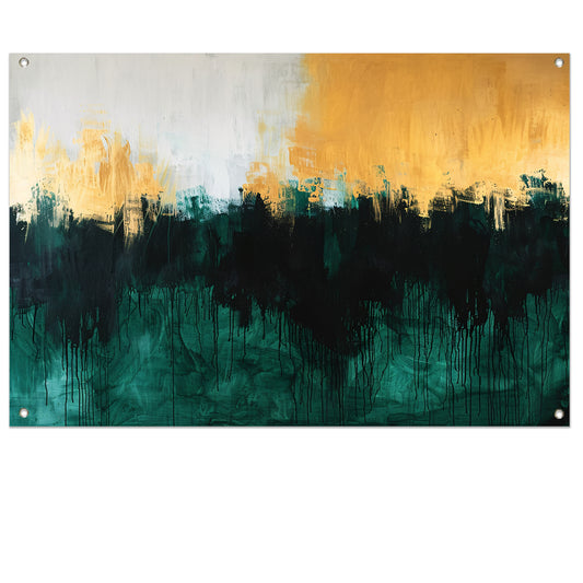 Abstract schilderij met dynamische kleurrijke accenten tuinposter
