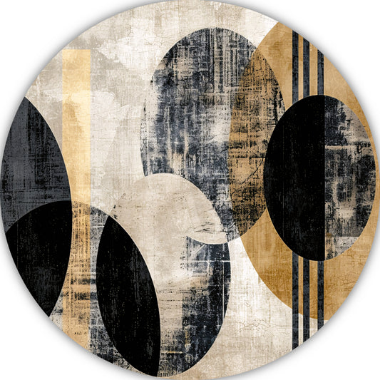 Monochrome Cirkels en Gouden Lijnen aluminium muurcirkel