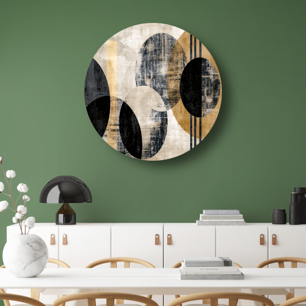 Monochrome Cirkels en Gouden Lijnen aluminium muurcirkel