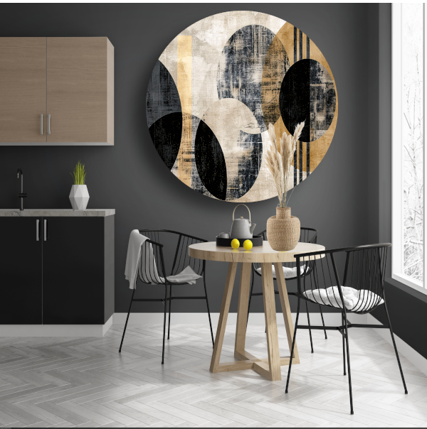 Monochrome Cirkels en Gouden Lijnen aluminium muurcirkel
