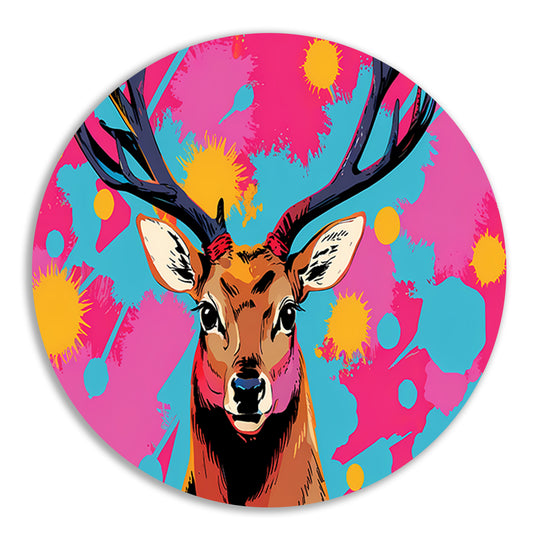 Kleurrijk hert in popart stijl schilderij aluminium muurcirkel