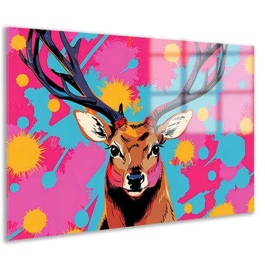 Kleurrijk hert in popart stijl schilderij acrylglas
