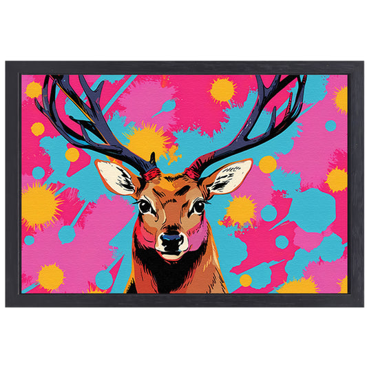Kleurrijk hert in popart stijl schilderij canvas met baklijst