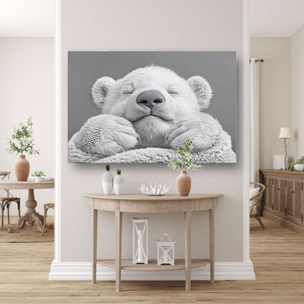 Slapende ijsbeer in zachte monochrome tinten poster