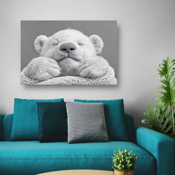 Slapende ijsbeer in zachte monochrome tinten poster