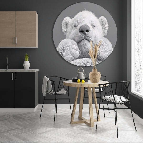 Slapende ijsbeer in zachte monochrome tinten forex muurcirkel
