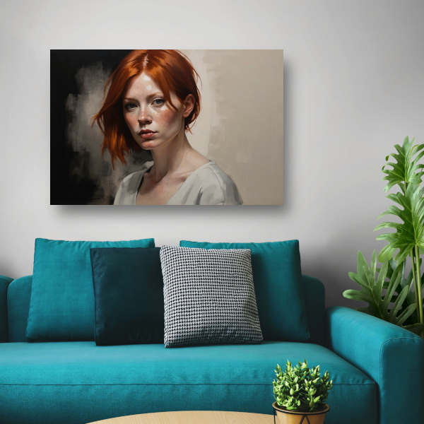 Intense Blik van een Roodharige Schoonheid canvas met baklijst