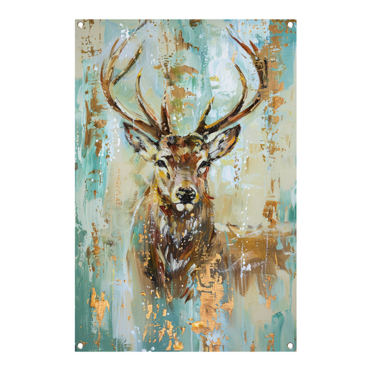 Abstract hertenschilderij met gouden accenten tuinposter