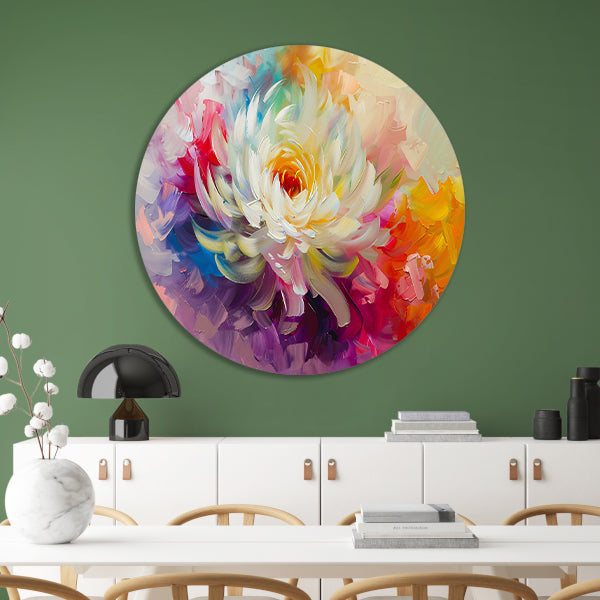 Abstract schilderij van kleurrijke bloem aluminium muurcirkel