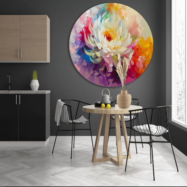 Abstract schilderij van kleurrijke bloem aluminium muurcirkel