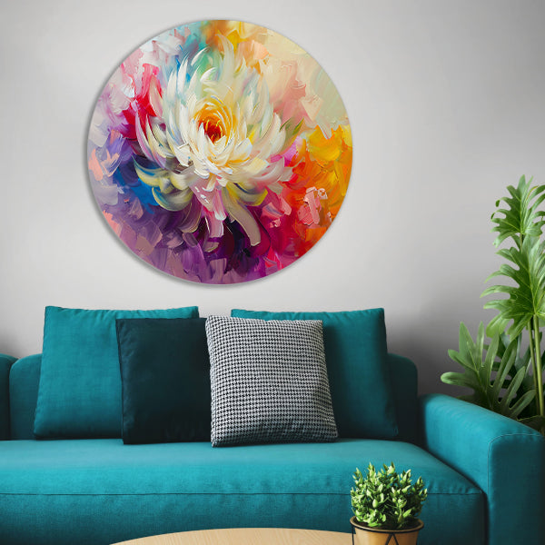 Abstract schilderij van kleurrijke bloem aluminium muurcirkel