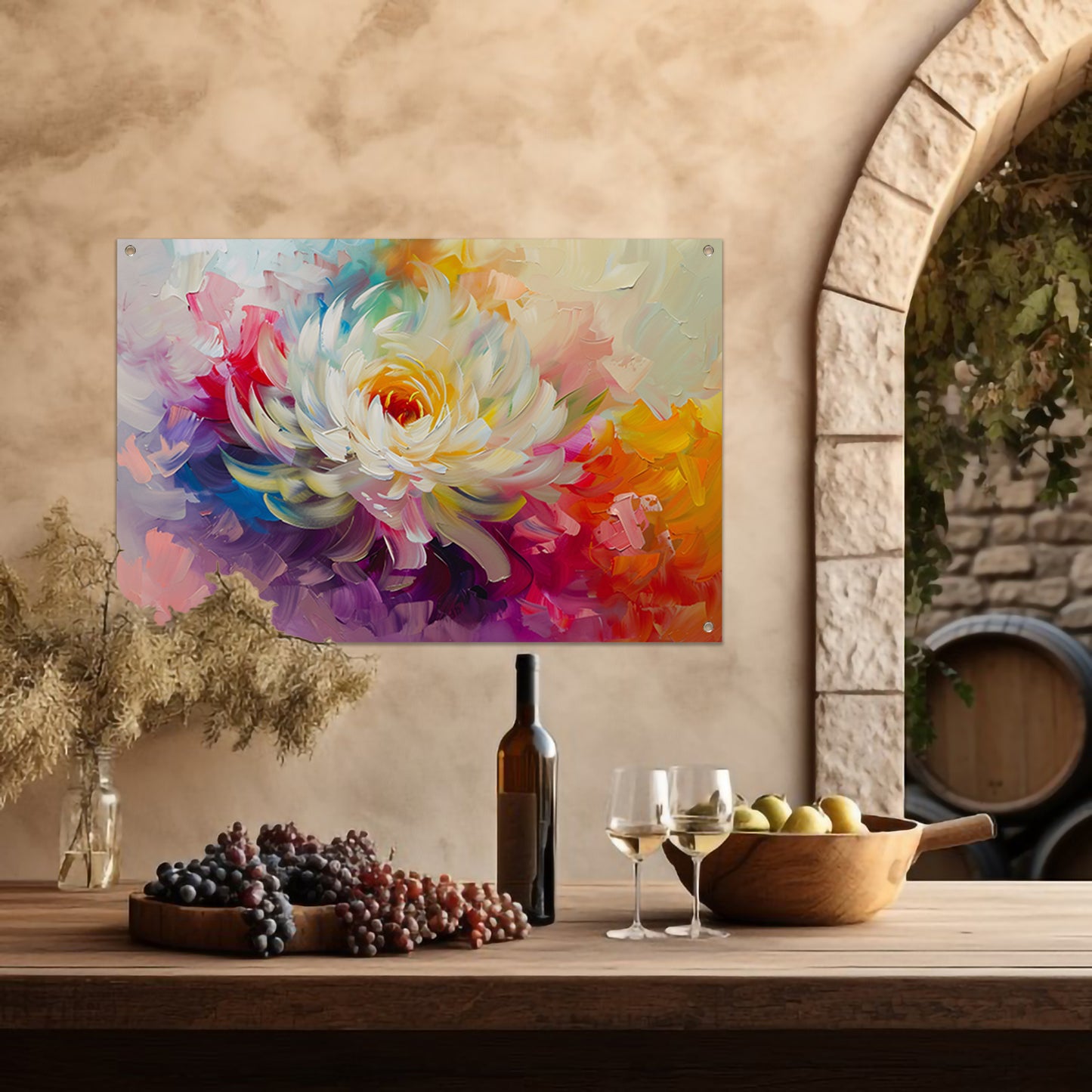 Abstract schilderij van kleurrijke bloem tuinposter
