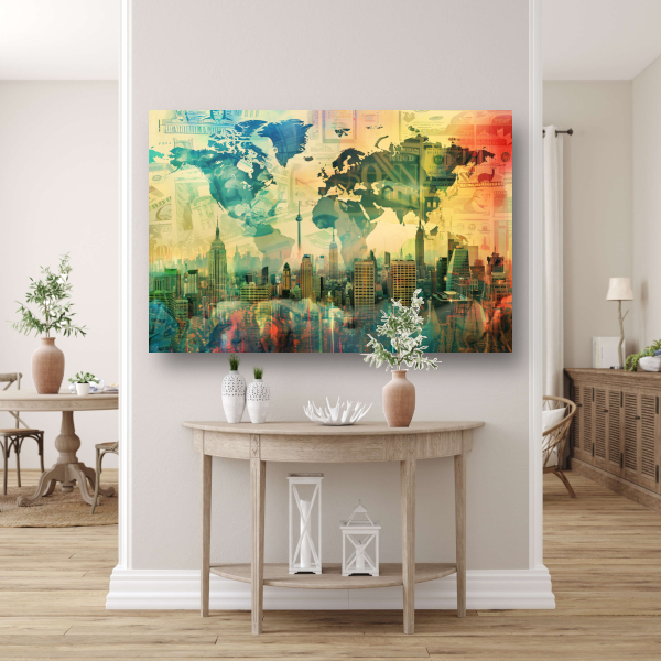 Abstracte Stad met Lijnenpatroon canvas