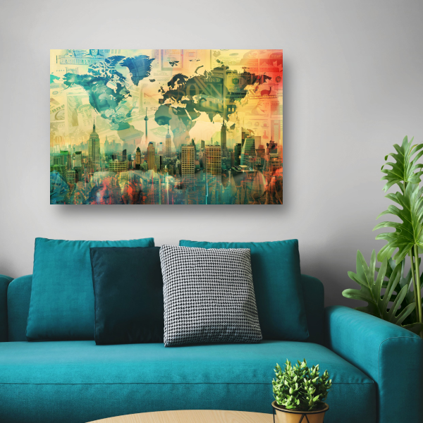 Abstracte Stad met Lijnenpatroon canvas