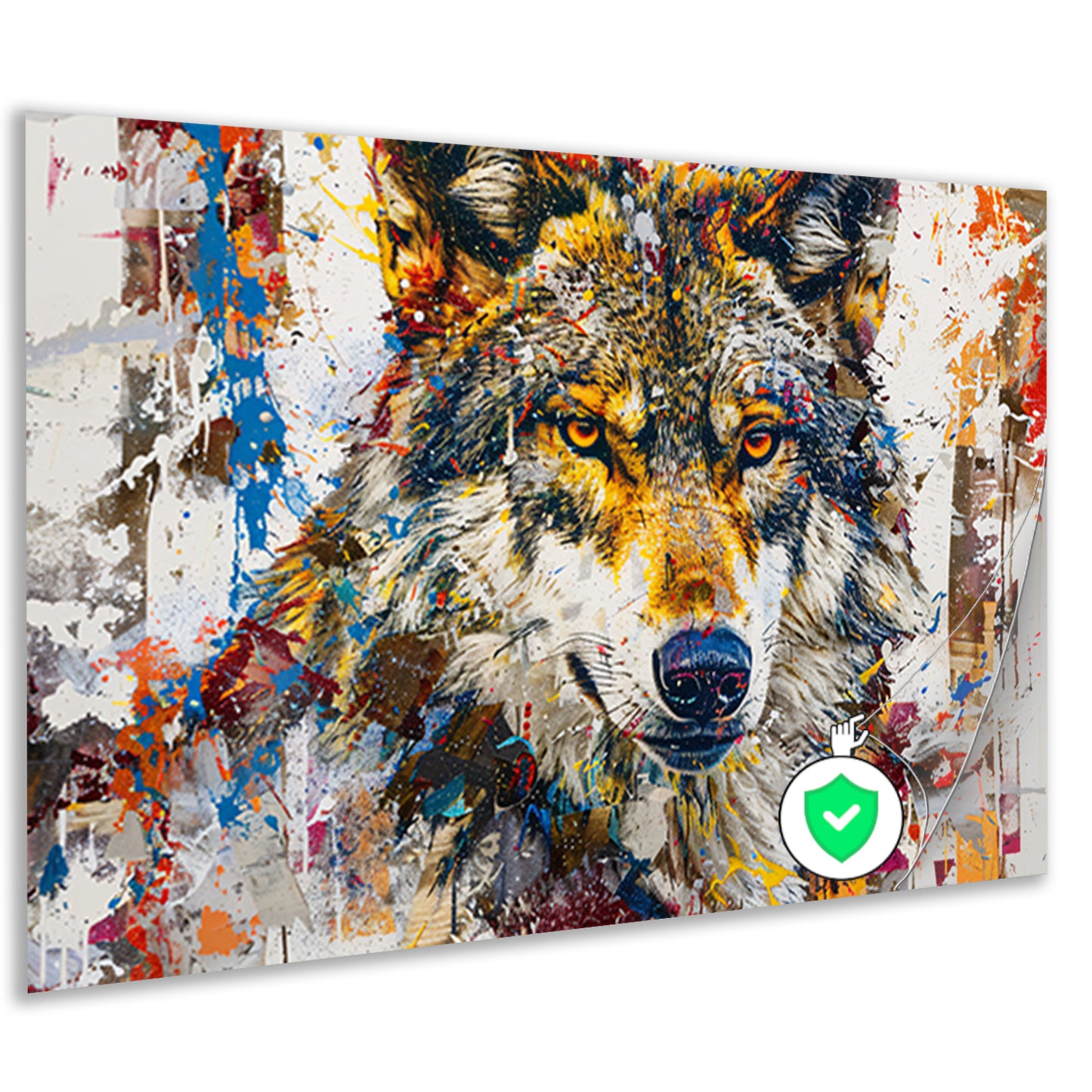 Kleurrijk abstract schilderij van een wolf poster
