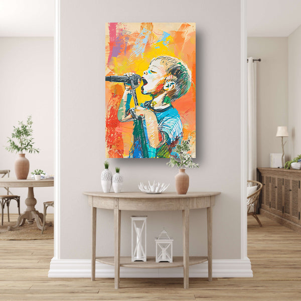 Kleurrijk zingend kind met microfoon canvas