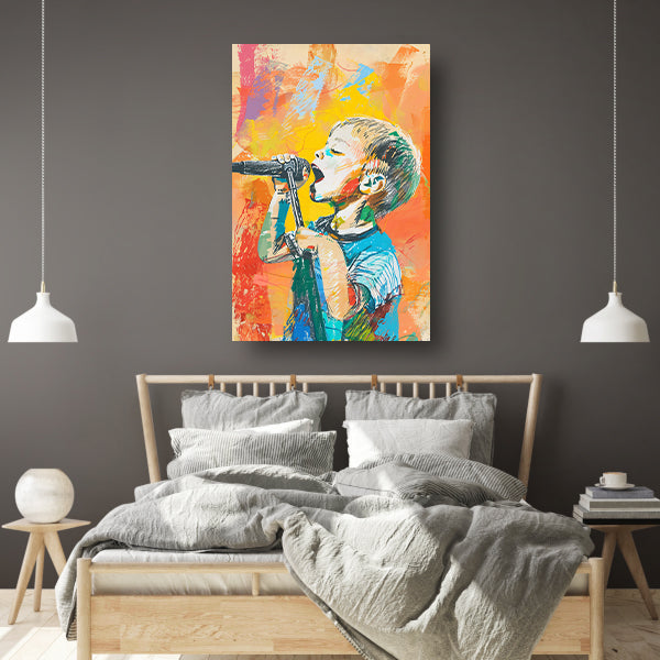 Kleurrijk zingend kind met microfoon canvas