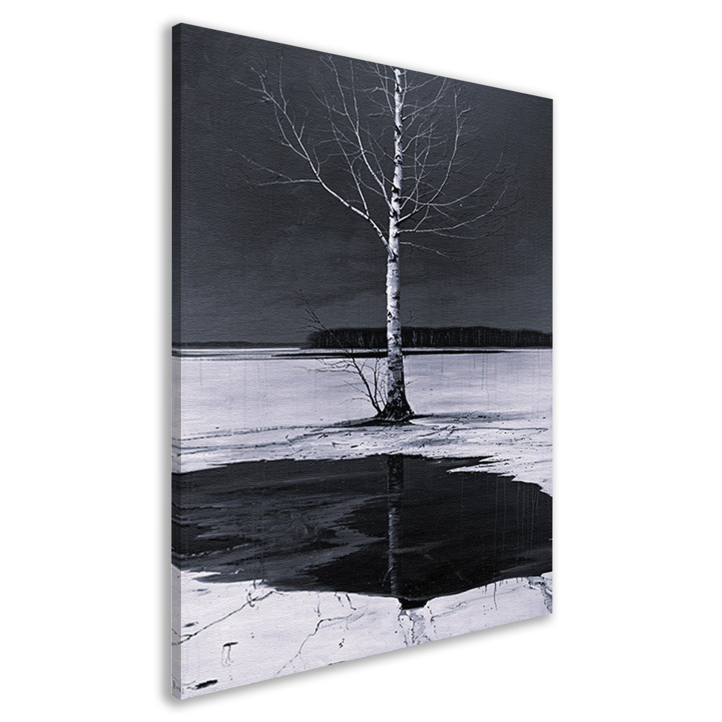 Eenzame boom bij bevroren meer canvas