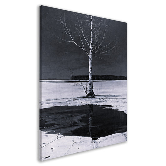 Eenzame boom bij bevroren meer canvas