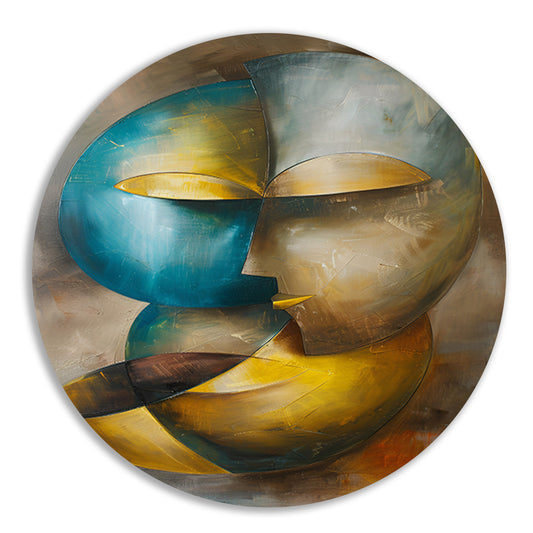 Abstracte moderne schilderij van een gezicht aluminium muurcirkel