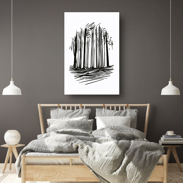 Minimalistische Zwart-witte Bomen Lijntekening canvas