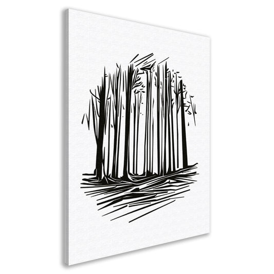 Minimalistische Zwart-witte Bomen Lijntekening canvas