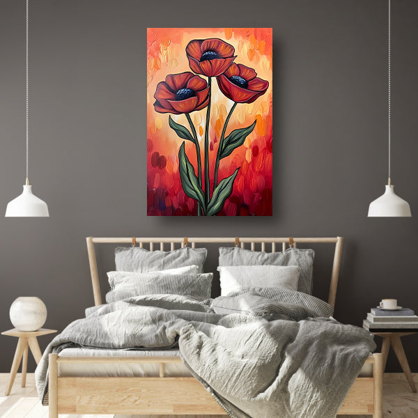 Abstracte schilderij van kleurrijke bloemen poster