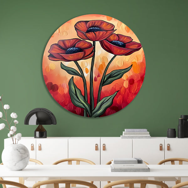 Abstracte schilderij van kleurrijke bloemen aluminium muurcirkel