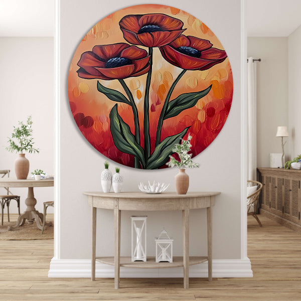 Abstracte schilderij van kleurrijke bloemen aluminium muurcirkel
