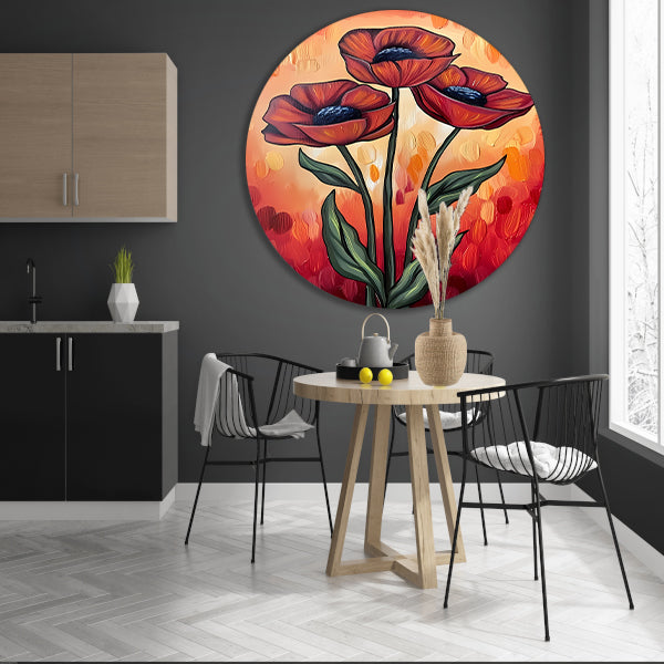 Abstracte schilderij van kleurrijke bloemen aluminium muurcirkel
