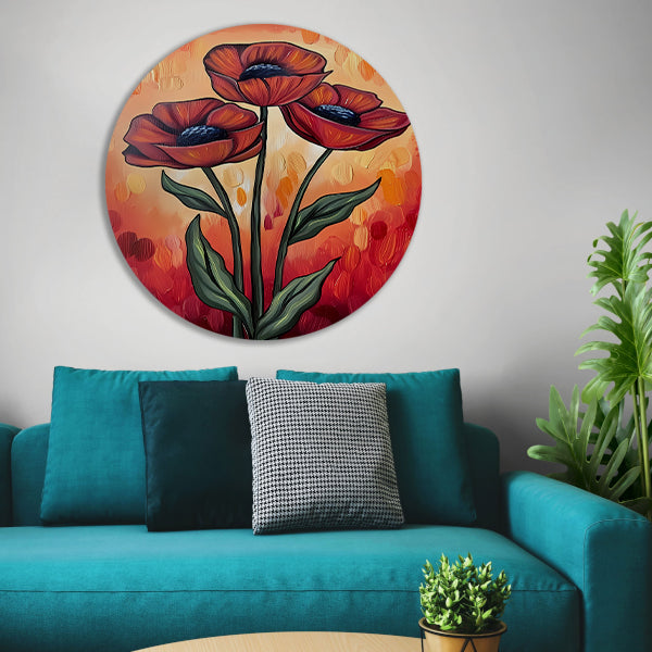 Abstracte schilderij van kleurrijke bloemen aluminium muurcirkel
