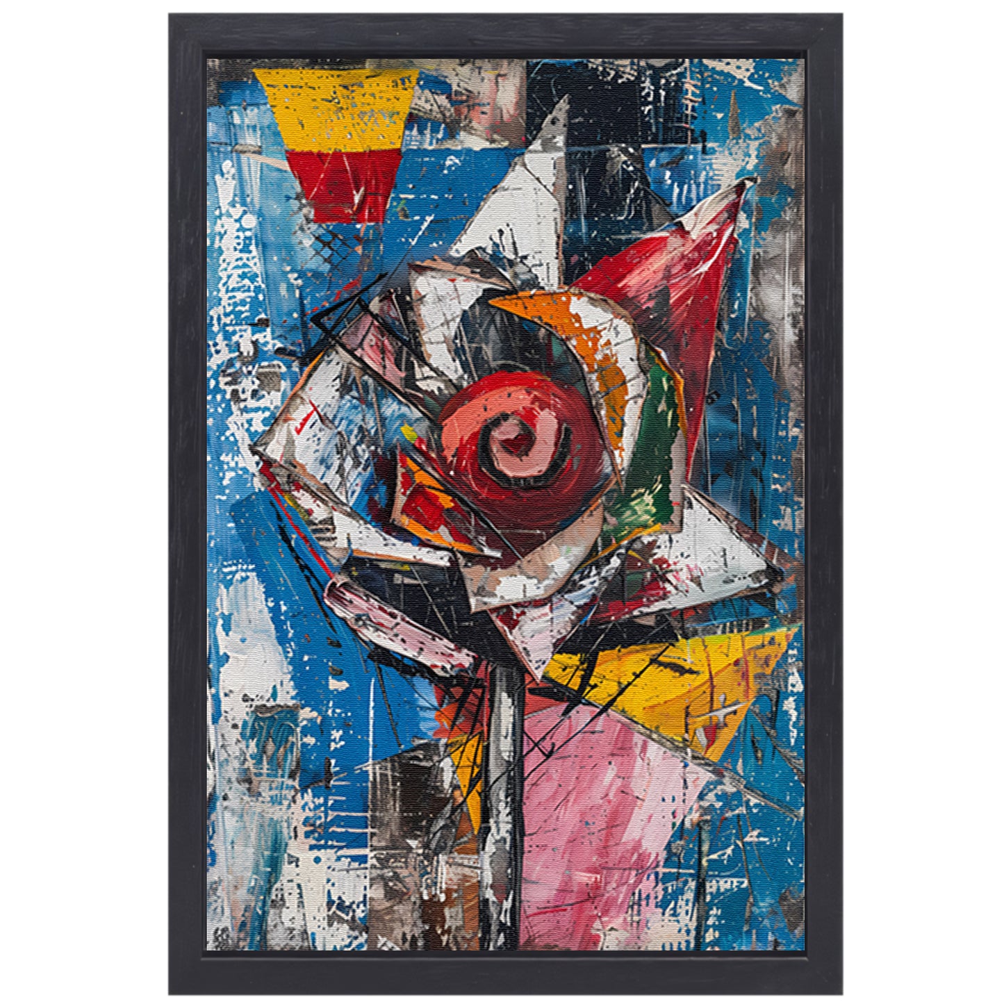 Abstract schilderij van kleurrijke roos canvas met baklijst