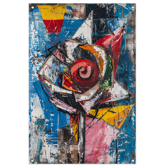 Abstract schilderij van kleurrijke roos tuinposter