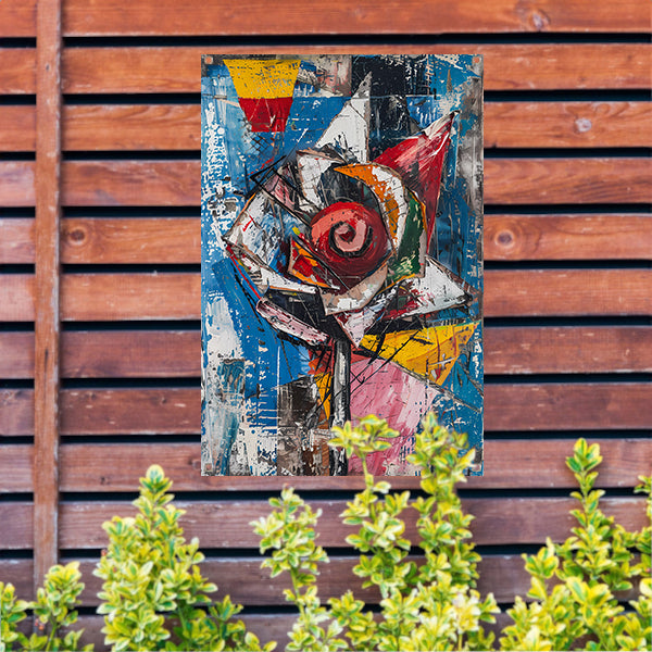 Abstract schilderij van kleurrijke roos tuinposter