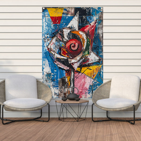 Abstract schilderij van kleurrijke roos tuinposter