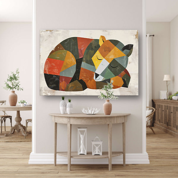 Abstracte slapende beer in geometrische vormen acrylglas