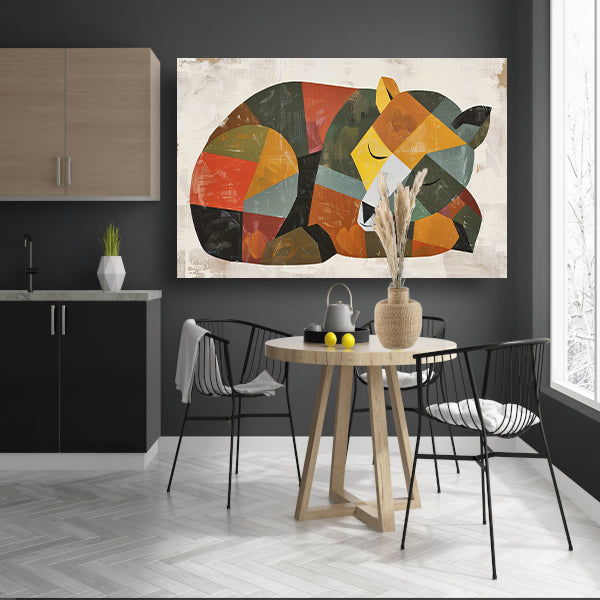 Abstracte slapende beer in geometrische vormen acrylglas