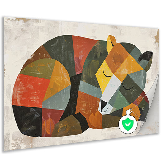 Abstracte slapende beer in geometrische vormen   poster