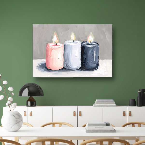 Aquarel schilderij van drie brandende kaarsen canvas