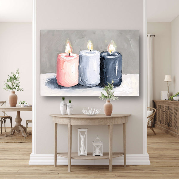 Aquarel schilderij van drie brandende kaarsen canvas