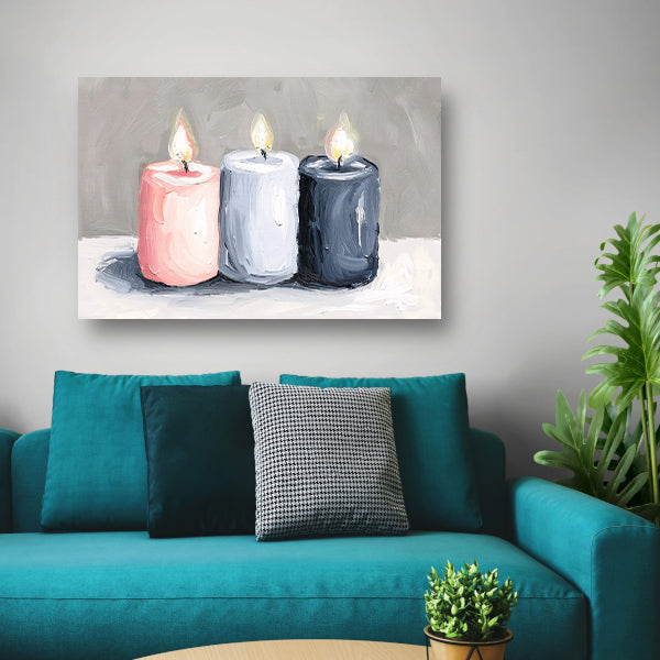 Aquarel schilderij van drie brandende kaarsen canvas