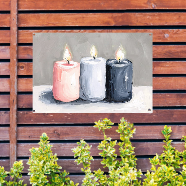 Aquarel schilderij van drie brandende kaarsen tuinposter
