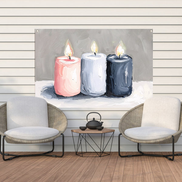 Aquarel schilderij van drie brandende kaarsen tuinposter