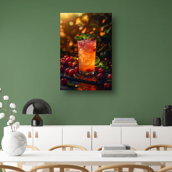Verfrissende cocktail met kersen in de avondzon canvas