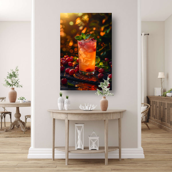 Verfrissende cocktail met kersen in de avondzon canvas
