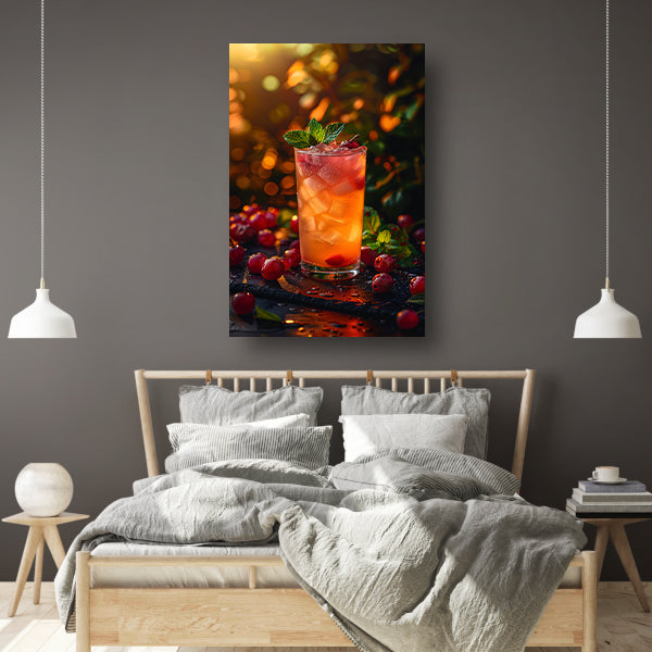 Verfrissende cocktail met kersen in de avondzon canvas