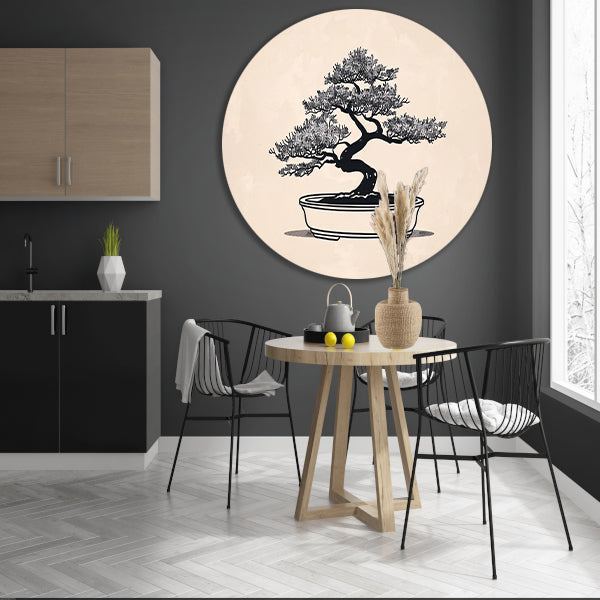 Minimalistische Bonsai Kunst in Zwart-Wit forex muurcirkel