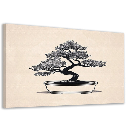 Minimalistische Bonsai Kunst in Zwart-Wit canvas