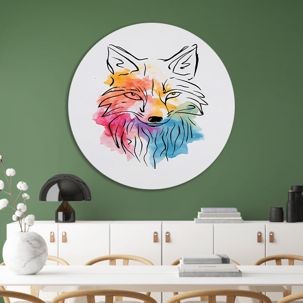 Abstracte Vos in Kleurrijke Aquarel aluminium muurcirkel