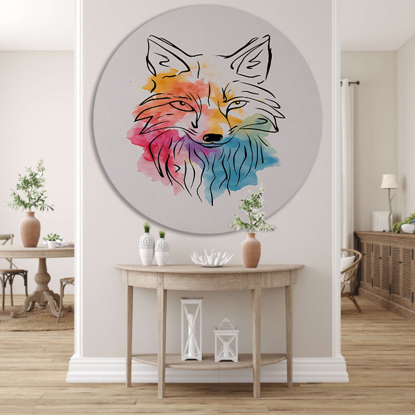 Abstracte Vos in Kleurrijke Aquarel aluminium muurcirkel